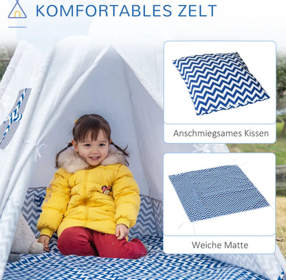  HOMCOM Tipi Zelt Spielzelt Kinderzelt Mit Kissenmatratze Kinderzimmer Teepee Zelt Outdoor Indoor Faltbare Kinder Spielzelte Spielhaus Weiß 120 X 120 X 155 Cm