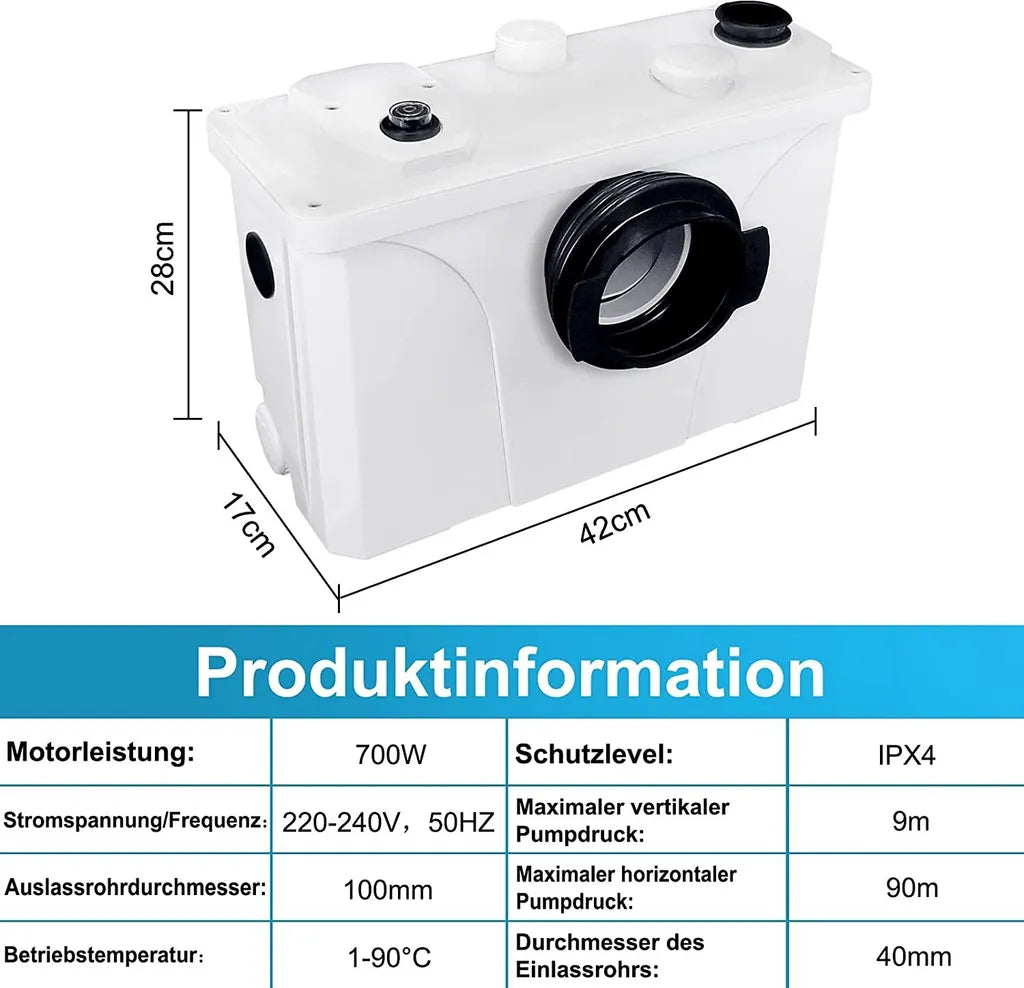  TRMLBE Hebeanlage Fäkalienpumpe 700W Schmutzwasserpumpen Wasserpumpen Mit Kohlefilter Für WC Dusche Waschtisch Haushaltspumpe