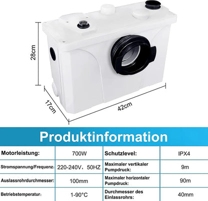  TRMLBE Hebeanlage Fäkalienpumpe 700W Schmutzwasserpumpen Wasserpumpen Mit Kohlefilter Für WC Dusche Waschtisch Haushaltspumpe