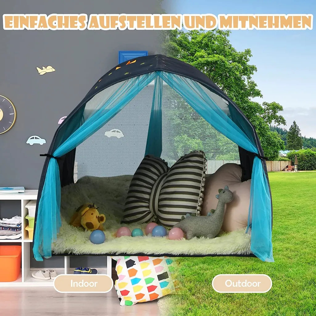  COSTWAY Prinzessin Prinzess Kinderspielhaus, Kinderzelt Mit Fenster & Tasche, Spielzelt Mit Doppeltem Vorhang, Kinderspielzelt, Kinderspielburg Für Jungen Und Märchen (Blau)