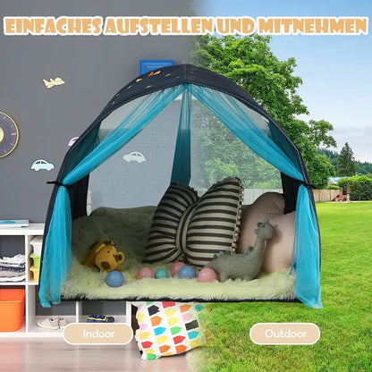  COSTWAY Prinzessin Prinzess Kinderspielhaus, Kinderzelt Mit Fenster & Tasche, Spielzelt Mit Doppeltem Vorhang, Kinderspielzelt, Kinderspielburg Für Jungen Und Märchen (Blau)