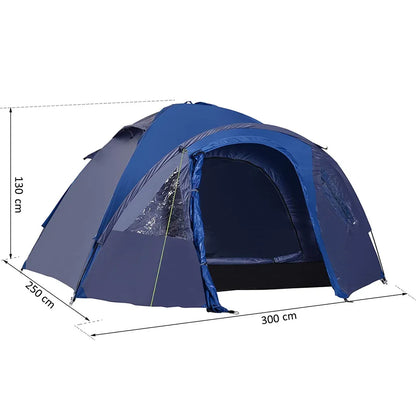  Outsunny Doppelwandzelt Kuppelzelt Outdoor Iglu Familienzelt Für 4 Personen 4 Jahreszeiten Wasserdicht Mit Tragetasche Moskitonetz Tür Polyester + Glasfaser Blau 250 X 300 X 130 Cm