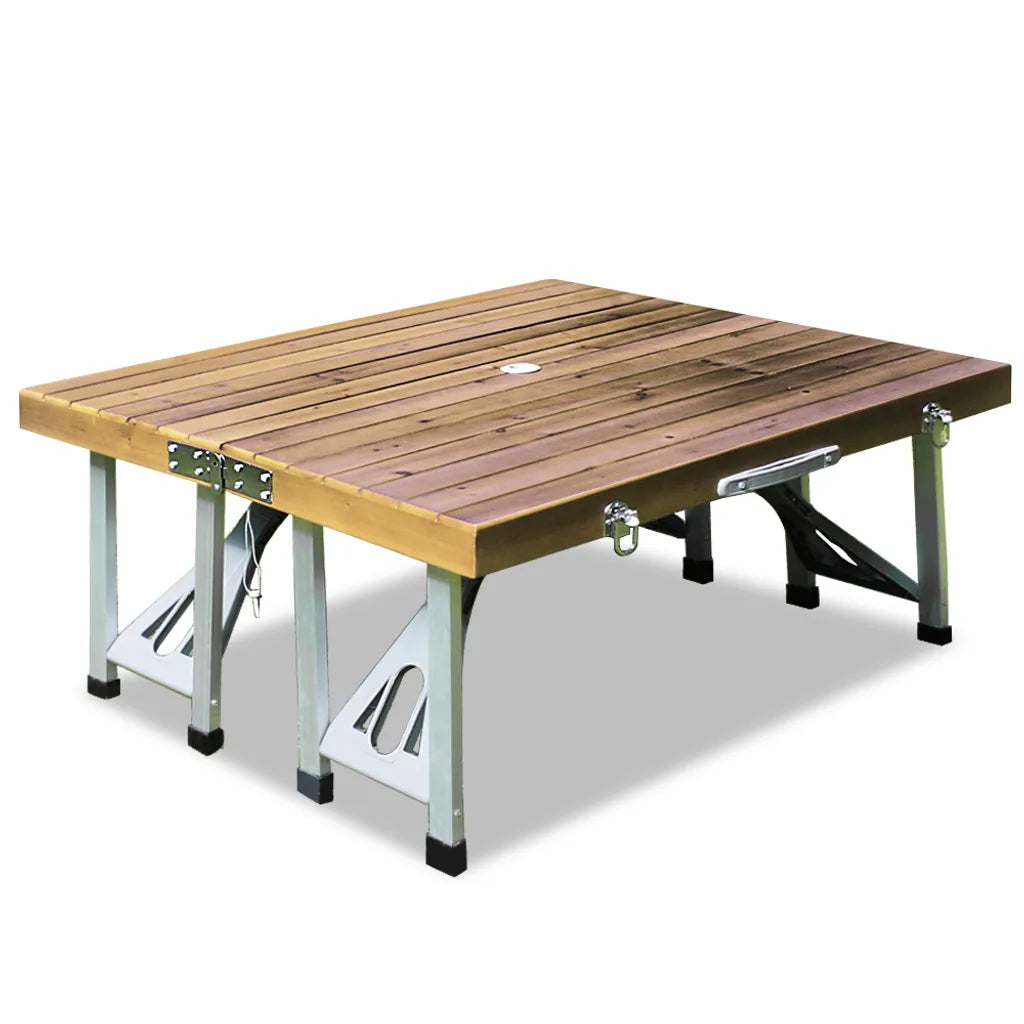  Deuba Alu Campingtisch Mit 4 Stühlen Klappbar Koffertisch Sonnenschirmhalter Tragegriff Sitzgruppe Campingmöbel Set Holz