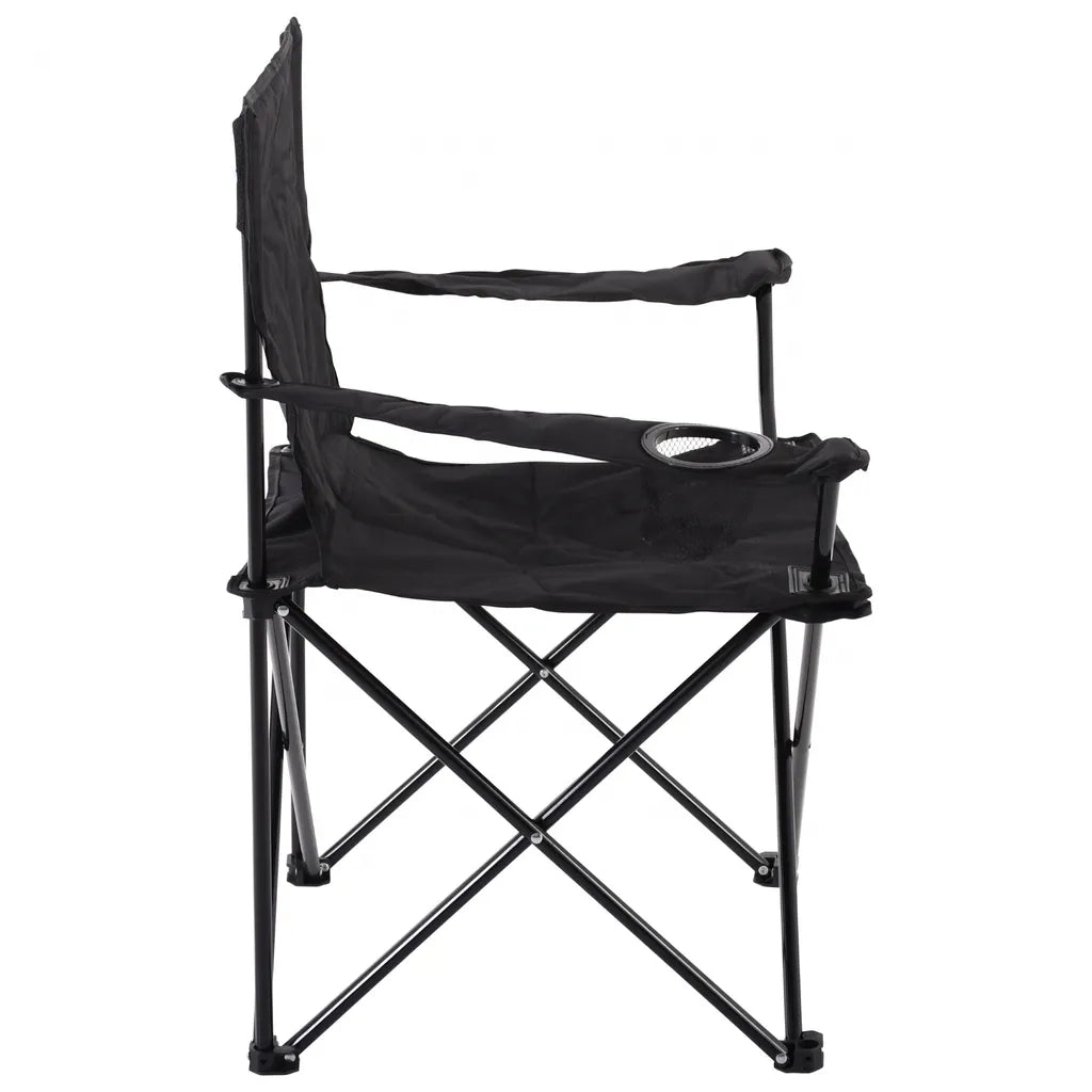  Raburg Angelstuhl JOE In SCHWARZ - Praktischer Faltstuhl Mit Armlehnen & Getränkehalter, Inklusive Tasche - Robust Für Camping, Strand, Angeln, Outdoor, Zuschauer, Jagd, Festival & Freizeit, Belastbar Bis 120 Kg