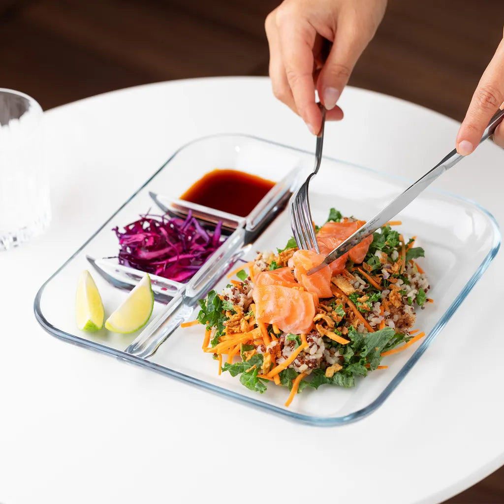  Navaris 2er Set Portionsteller Mit Unterteilung Aus Glas - 2x Geteilter Teller Für Portionskontrolle Mit 4 Fächern - Snack Plate Mit Trennwänden