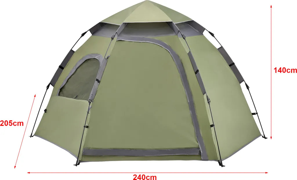 Pro-Tec Campingzelt Nybro Für 2-3 Personen Kuppelzelt 240 X 205 X 140 Cm Sekundenzelt Sofortzelt Festivalzelt Camping Automatik Zelt Wasserdicht Grün