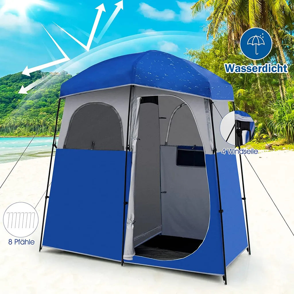  COSTWAY Duschzelt 2 Räume Umkleidezelt Toilettenzelt Mit Tragetasche, Beistellzelt Stehzelt Campingzelt Strand Für 2 Personen 210x106x222cm