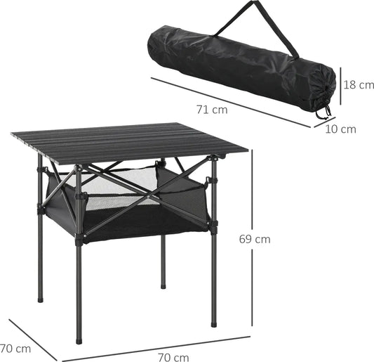  Outsunny Campingtisch Aus Aluminium Faltbar Klapptisch Falttisch Mit Netztasche Tragbarer Picknicktisch Für Camping Garten Party Picknick Balkon Schwarz 70 X 70 X 69 Cm