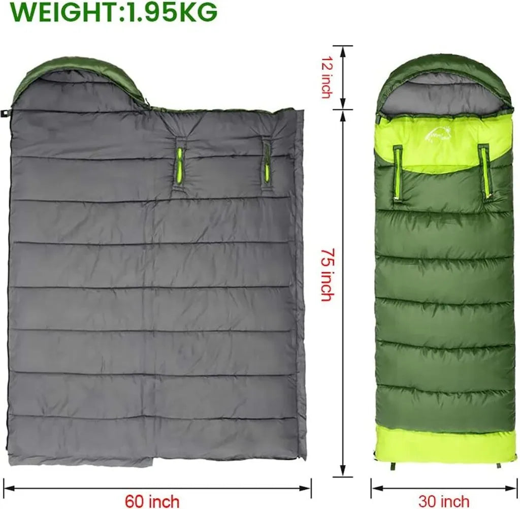  Outdoor Camping Schlafsack-Leicht,Kompakt,Wasserdicht,Warm Für 3-4 Jahreszeiten,Spleißbarer Schlafsack Für Camping,Wandern Und Bergsteigen,Grün,Reißverschluss Links