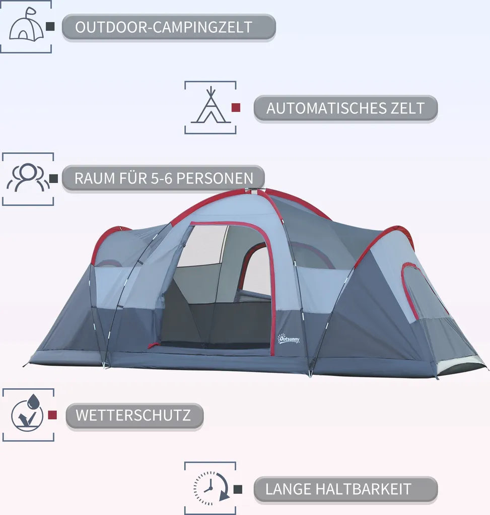  Outsunny Zelt Für 5-6 Personen, Campingzelt Mit Heringen, Tunnelzelt, Kuppelzelt, Polyester, Grau, 4,55 X 2,3 X 1,8 M