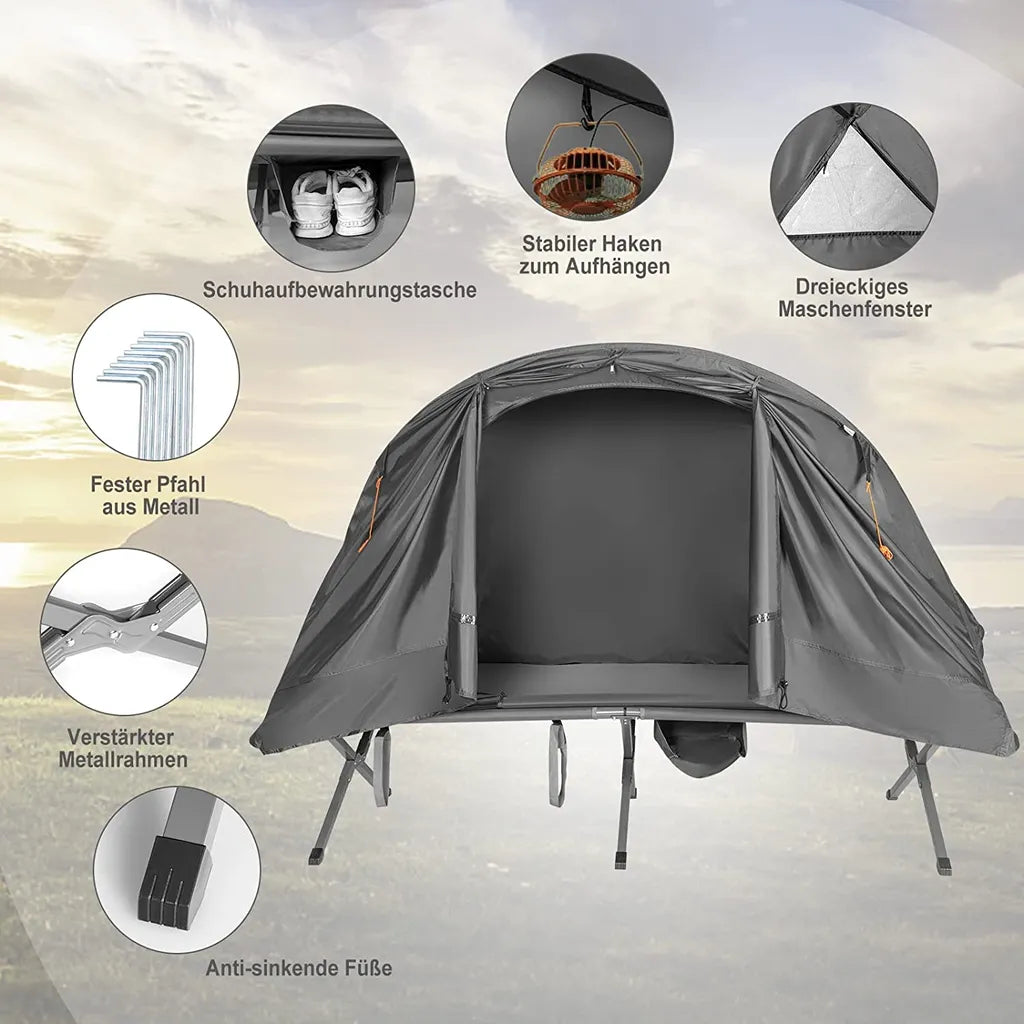  COSTWAY 4in1 Campingzelt Set Faltbar Für 1 Personen Mit Aufblasbare Matratze Tragetasche Abdeckung & Erhöhtem Campingbett & Zelt Kuppelzelt 120kg Belastbar