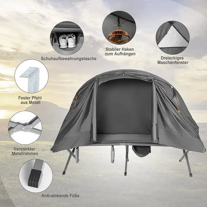  COSTWAY 4in1 Campingzelt Set Faltbar Für 1 Personen Mit Aufblasbare Matratze Tragetasche Abdeckung & Erhöhtem Campingbett & Zelt Kuppelzelt 120kg Belastbar