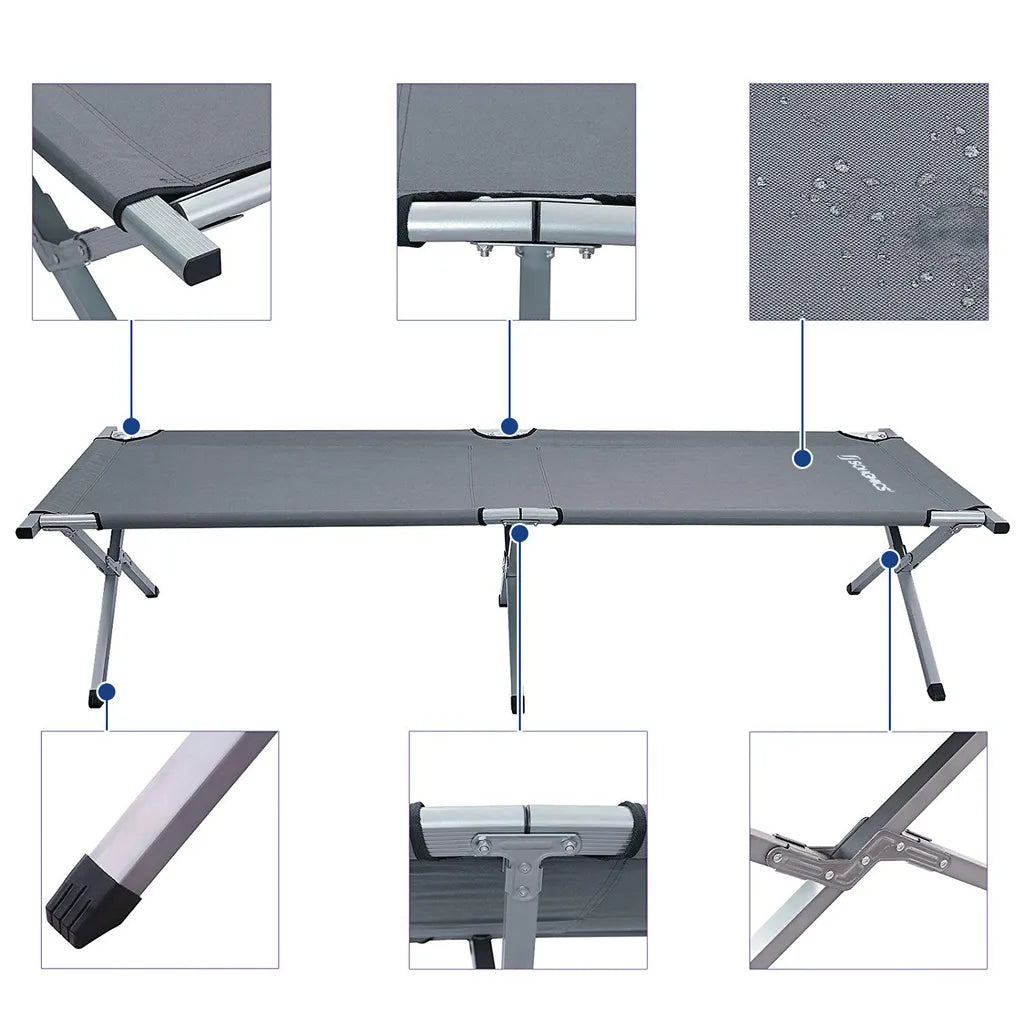  SONGMICS Campingbett Grau Oxford-Gewebe XXXXL 210 X 72 X 45 Cm Bis 260 Kg Belastbar Feldbett Stahl Gartenliege Sonnenliege GCB21U
