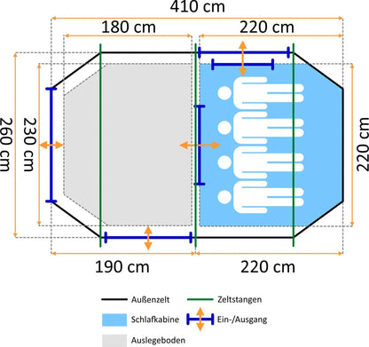  CampFeuer Zelt Super+ Für 4 Personen | Grau / Schwarz | 3000 Mm Wassersäule