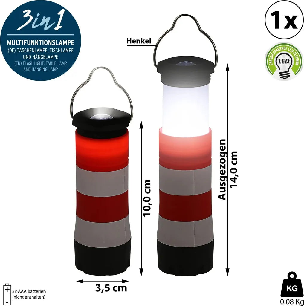  3in1 Taschenlampe Leuchtturm Multifunktionslampe Tischlampe Hängelampe Lampe Ausziehbar Zoomfunktion