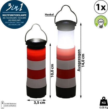  3in1 Taschenlampe Leuchtturm Multifunktionslampe Tischlampe Hängelampe Lampe Ausziehbar Zoomfunktion