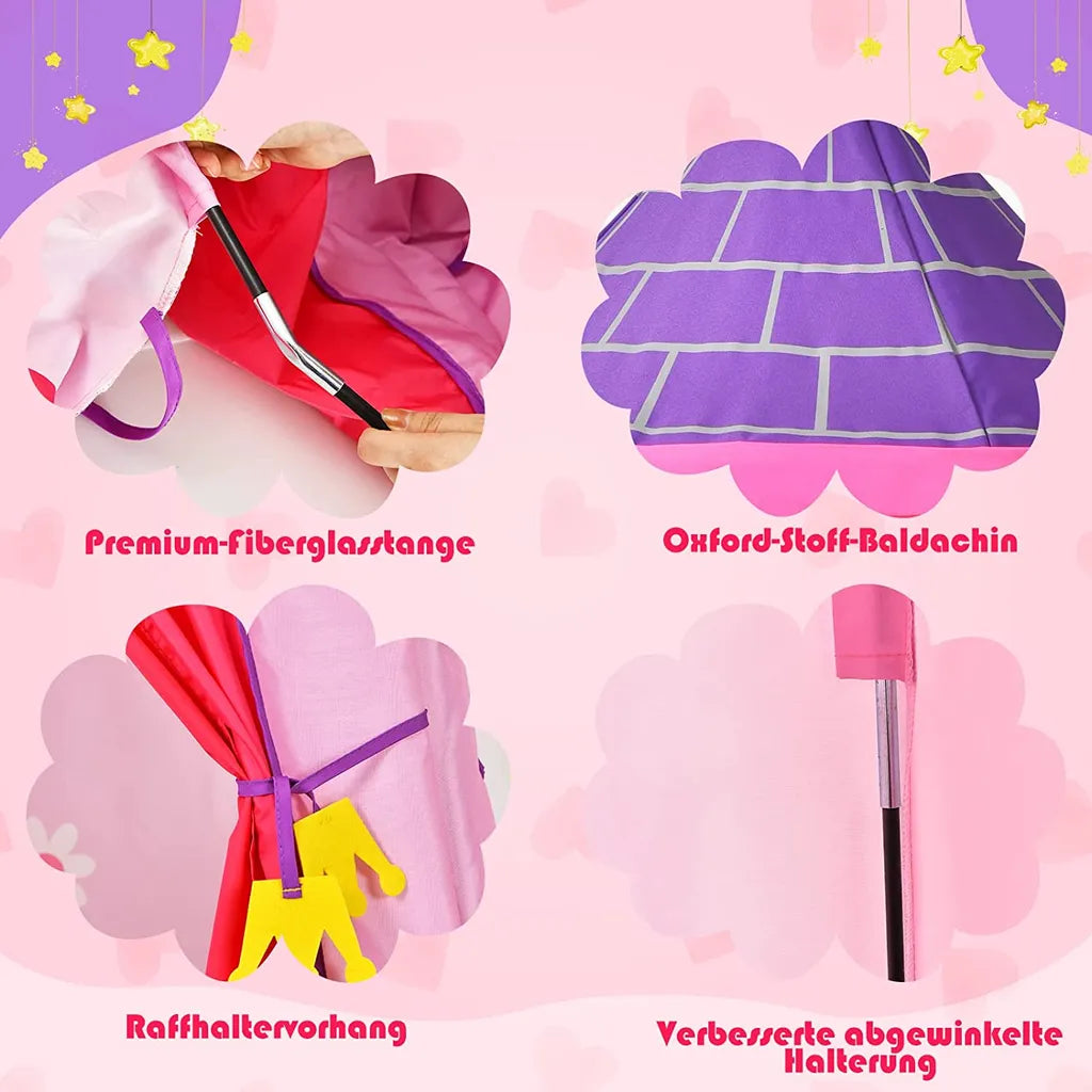  COSTWAY Spielzelt Für Kinder, Kinderhaus Mit Tragetasche & Fenstern, Kinderzelt Schloss Zelt, Spielzeugzelt Für Jungen & Mädchen, Spielhaus Für Innen Und Außen (Pink)