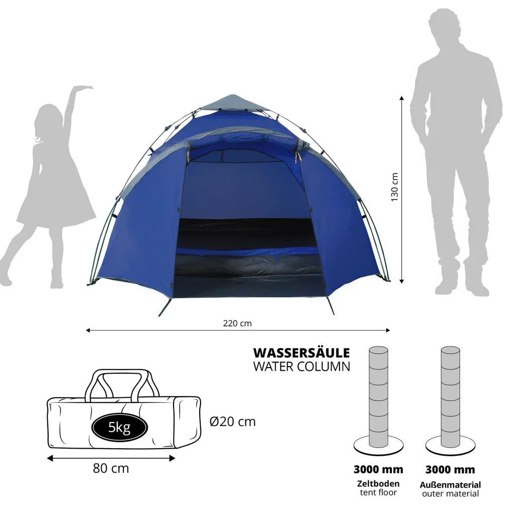  Where Tomorrow Pop Up Familienzelt Wurfzelt 3 Personen Zelt Camping Festival Blau 220 X 220 X 130 Cm