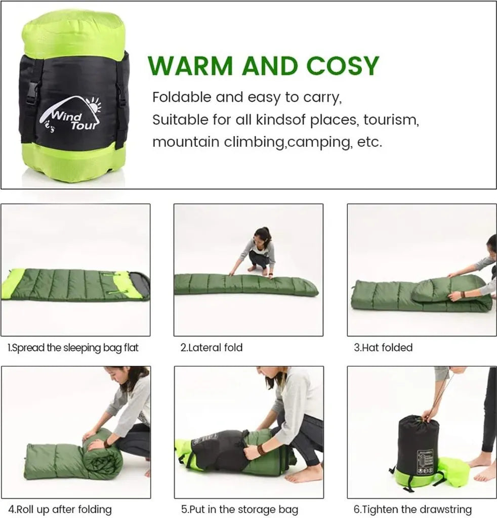  Outdoor Camping Schlafsack-Leicht,Kompakt,Wasserdicht,Warm Für 3-4 Jahreszeiten,Spleißbarer Schlafsack Für Camping,Wandern Und Bergsteigen,Grün,Reißverschluss Links