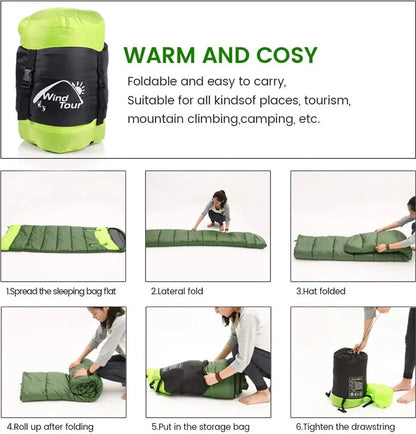  Outdoor Camping Schlafsack-Leicht,Kompakt,Wasserdicht,Warm Für 3-4 Jahreszeiten,Spleißbarer Schlafsack Für Camping,Wandern Und Bergsteigen,Grün,Reißverschluss Links