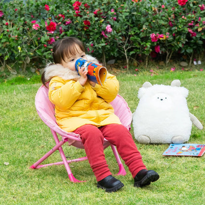  HOMCOM Moonchair Campingstühle Kinder Mondstuhl Faltbar Kinder-Klappsessel Klappbar In-& Outdoor Leicht Zu Tragen Für Kleinkind Mädchen Junge Stahl Rosa Ø50 X 49H Cm