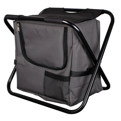  LEX MC2512 Falterbarer Anglersitz Campingstuhl Kühltasche Schwarz Anthrazit 29x42x36cm