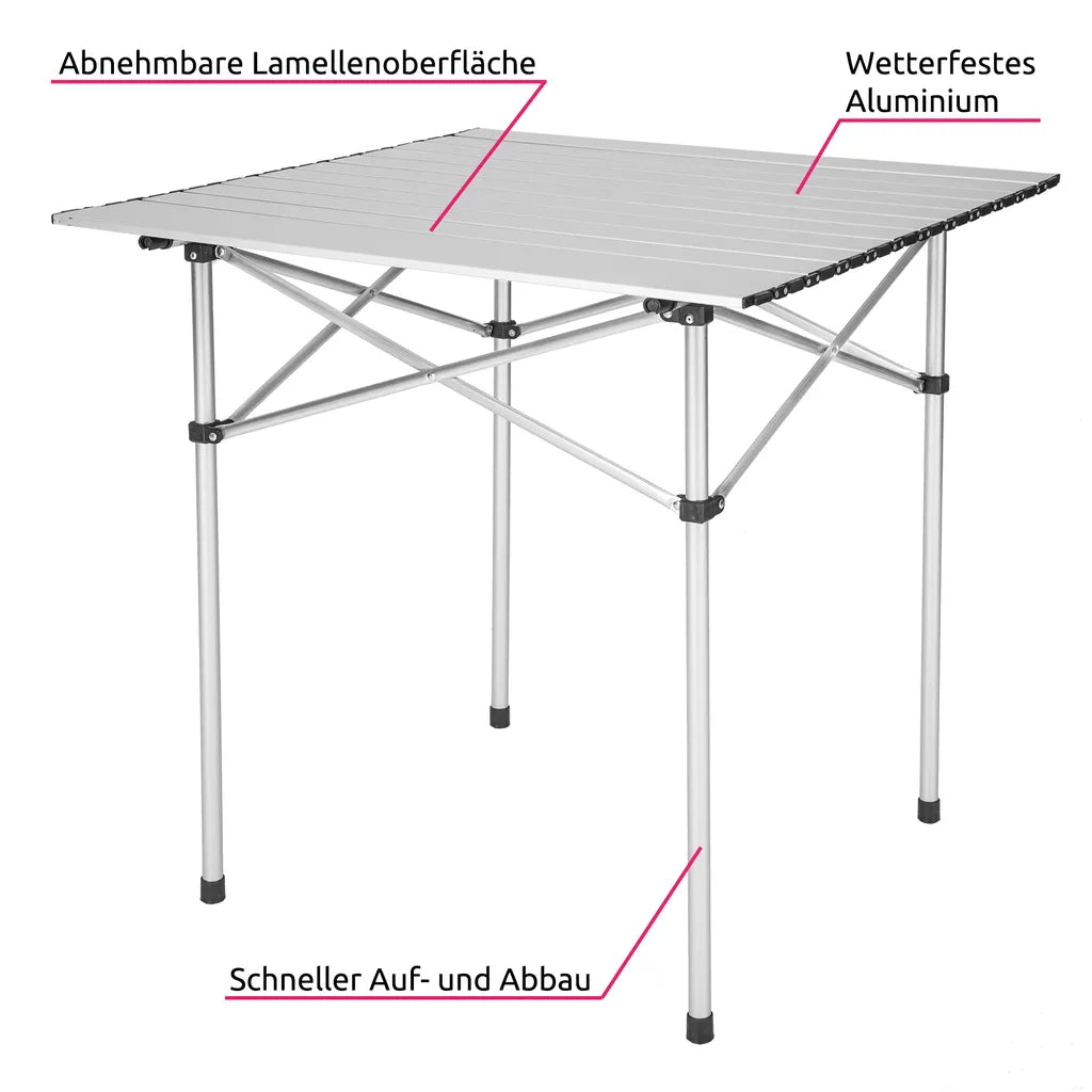  Tectake Camping Klapptisch Aus Aluminium Inkl. Tasche 70x70x70cm - Grau