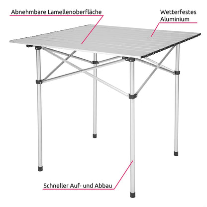  Tectake Camping Klapptisch Aus Aluminium Inkl. Tasche 70x70x70cm - Grau