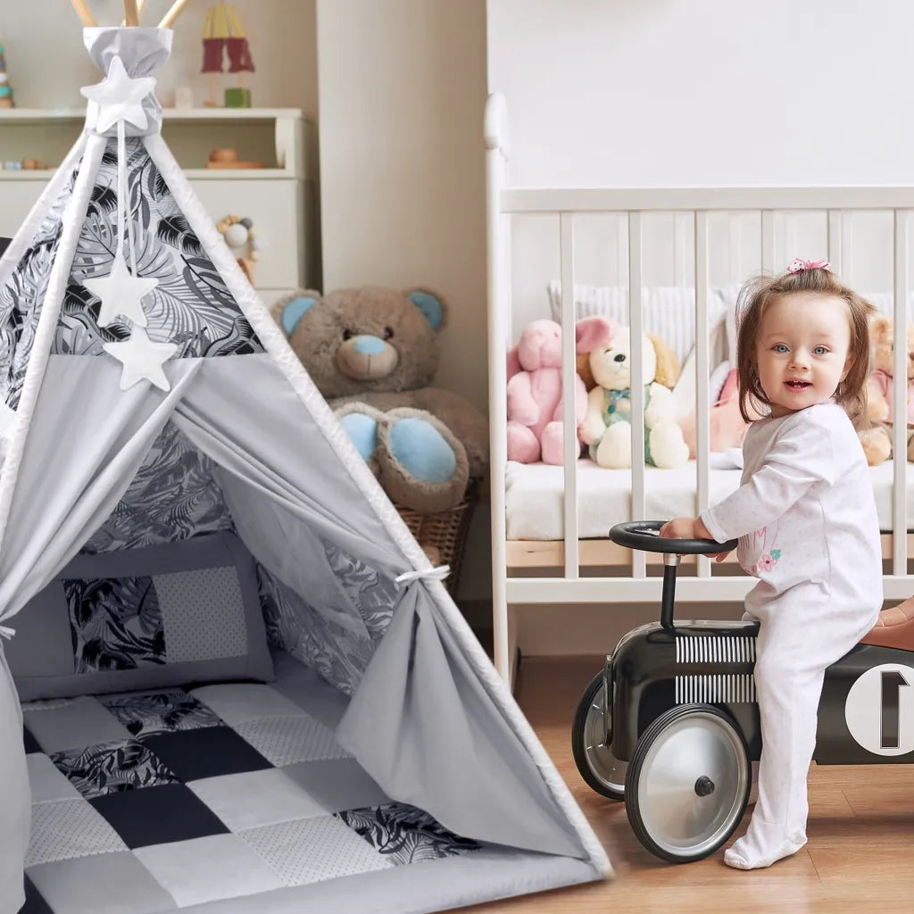  Amilian Tipi Zelt Für Kinder, Spielzelt Mit Gepolsterter Matte / Tipidecke / Bodenmatte Und Dekokissen, Zelt Kinderzimmer, Tippi Teepee