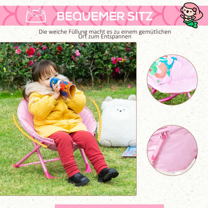  HOMCOM Moonchair Campingstühle Kinder Mondstuhl Faltbar Kinder-Klappsessel Klappbar In-& Outdoor Leicht Zu Tragen Für Kleinkind Mädchen Junge Stahl Rosa Ø50 X 49H Cm