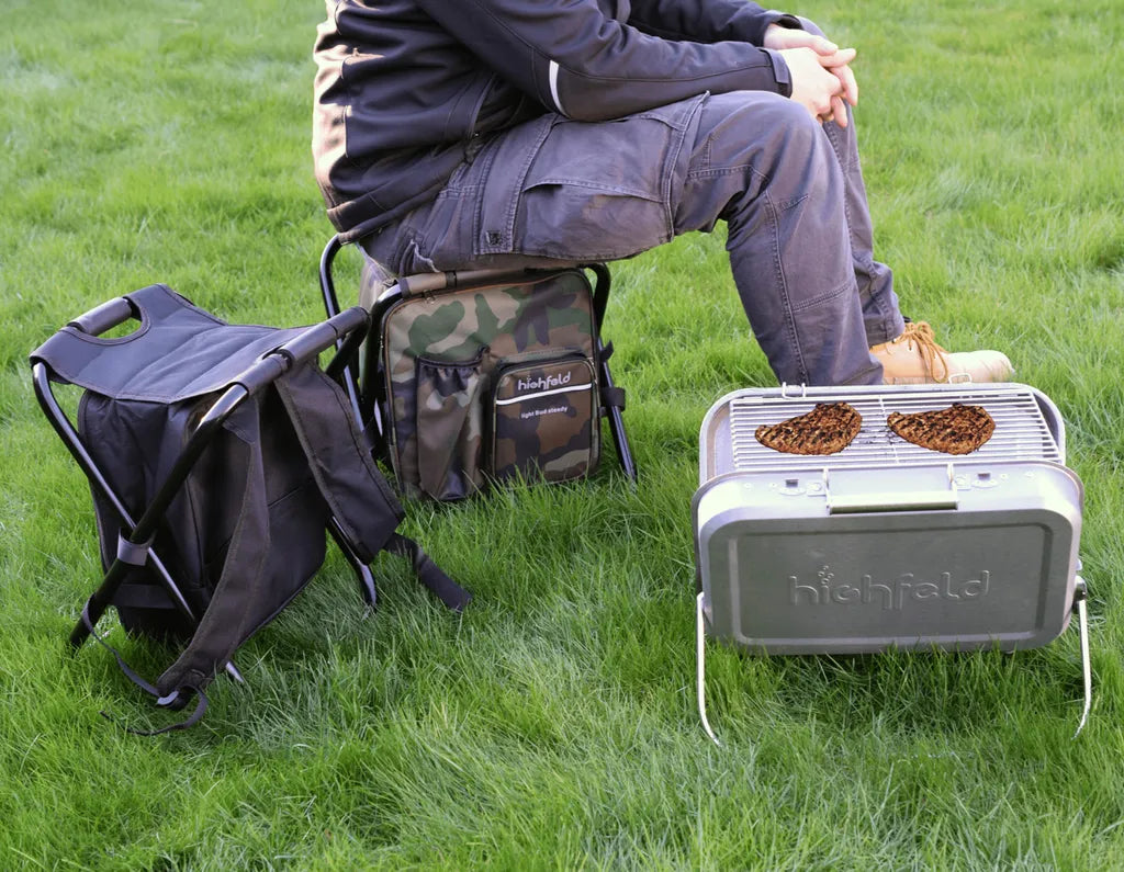  Highfeld® Sitzrucksack Ansitzrucksack Mit Hocker Black Campinghocker Angelhocker Falthocker