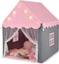  COSTWAY Kinderspielhaus Mit Sternenlichter, Prinzessin Prinzess Kinderzelt Mit Fenster & Matte, Spielzelt Mit Doppeltem Vorhang, Kinderspielzelt, Kinderspielburg Für Jungen Und Märchen, Rosa