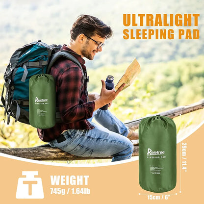  Relefree Isomatte Camping Selbstaufblasend Mit Fußpresse Kleines Packmaß Ultraleicht - Camping Luftmatratze Wasserdicht Mit Kissen , Mehrweg，Tannengrün