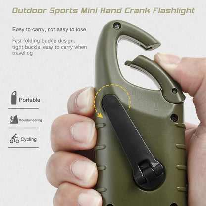  3-LED Taschenlampe Handkurbel Solar Dynamo Karabiner Wiederaufladbare Notfalllampe, Grün Camping Taschenlampe
