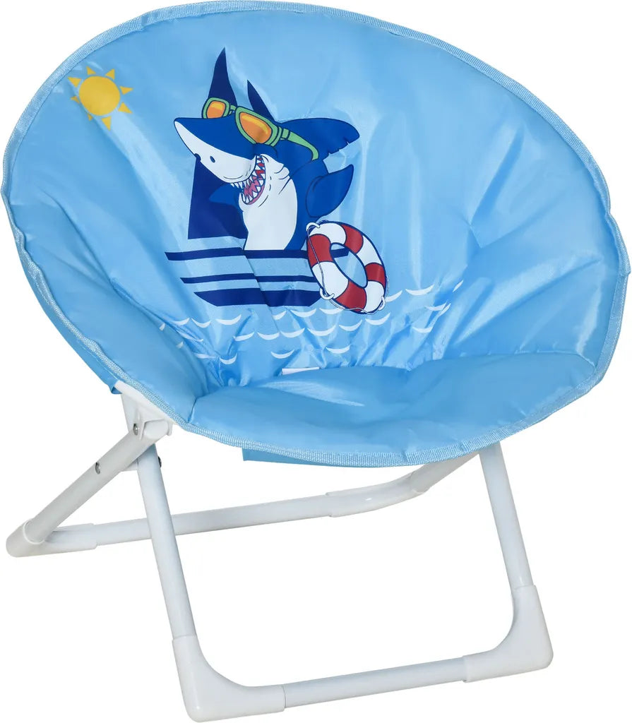 HOMCOM Moonchair Campingstühle Kinder Mondstuhl Faltbar Kinder-Klappsessel Klappbar In-& Outdoor Leicht Zu Tragen Für Kleinkind Mädchen Junge Stahl Blau Ø50 X 49H Cm