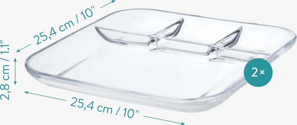  Navaris 2er Set Portionsteller Mit Unterteilung Aus Glas - 2x Geteilter Teller Für Portionskontrolle Mit 4 Fächern - Snack Plate Mit Trennwänden