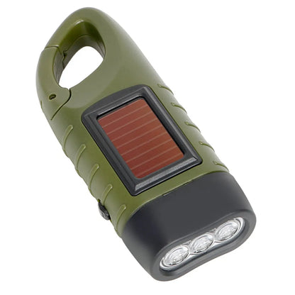  3-LED Taschenlampe Handkurbel Solar Dynamo Karabiner Wiederaufladbare Notfalllampe, Grün Camping Taschenlampe