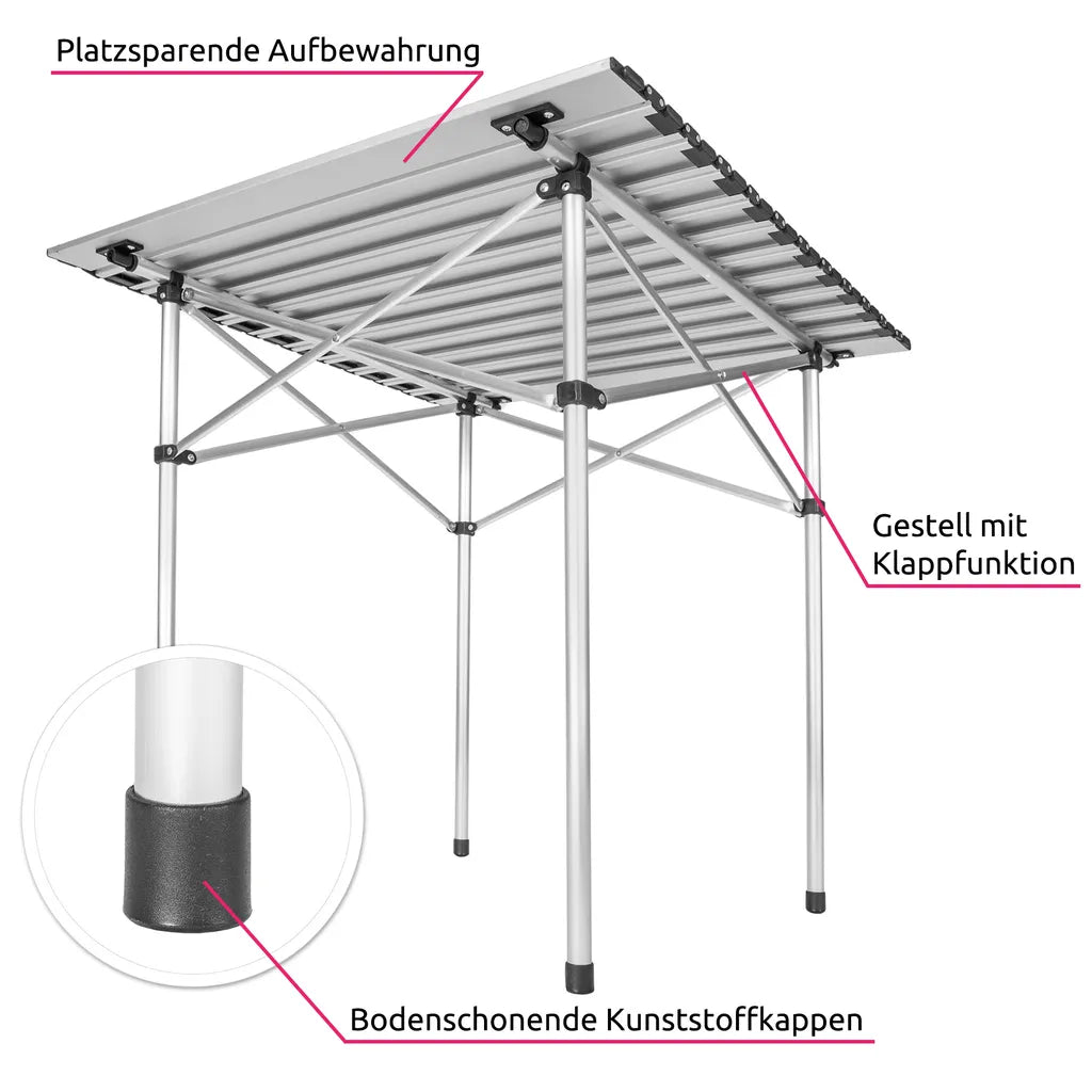  Tectake Camping Klapptisch Aus Aluminium Inkl. Tasche 70x70x70cm - Grau