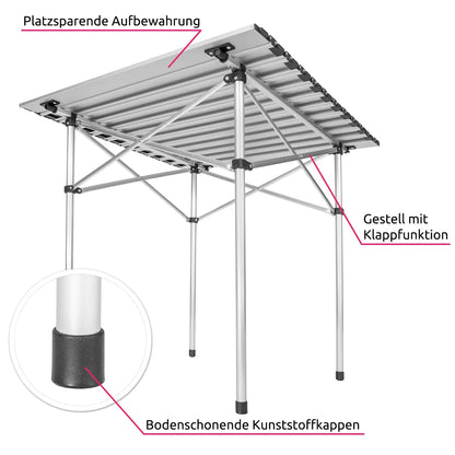  Tectake Camping Klapptisch Aus Aluminium Inkl. Tasche 70x70x70cm - Grau