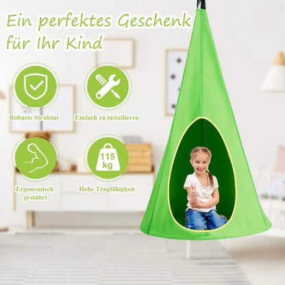  COSTWAY Hängezelt Hängehöhle Hängesessel Kinderhängesitz 115 Tragkraft, Kinder Fly Schaukel 80x80x148cm Grün