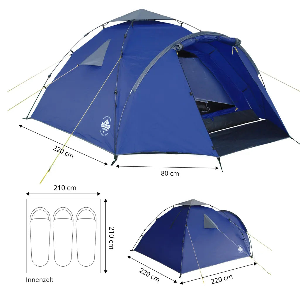  Where Tomorrow Pop Up Familienzelt Wurfzelt 3 Personen Zelt Camping Festival Blau 220 X 220 X 130 Cm