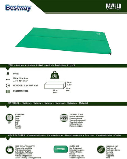  Bestway "Mondor X 2 Camp Mat" Selbstaufblasende Thermomatte, 186 X 110 X 4 Cm, 68057