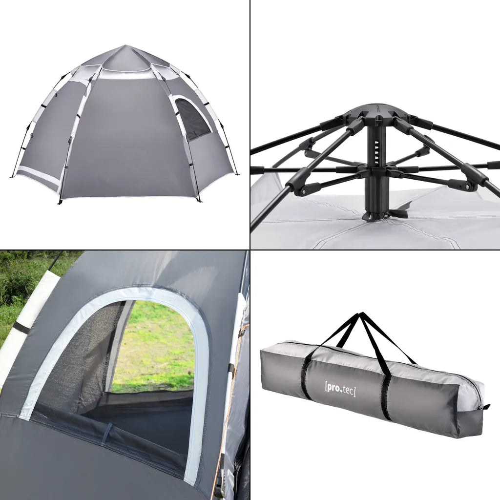 Pro-Tec Campingzelt Nybro Für 2-3 Personen Kuppelzelt 240 X 205 X 140 Cm Sekundenzelt Sofortzelt Camping Automatik Zelt Wasserdicht Grau