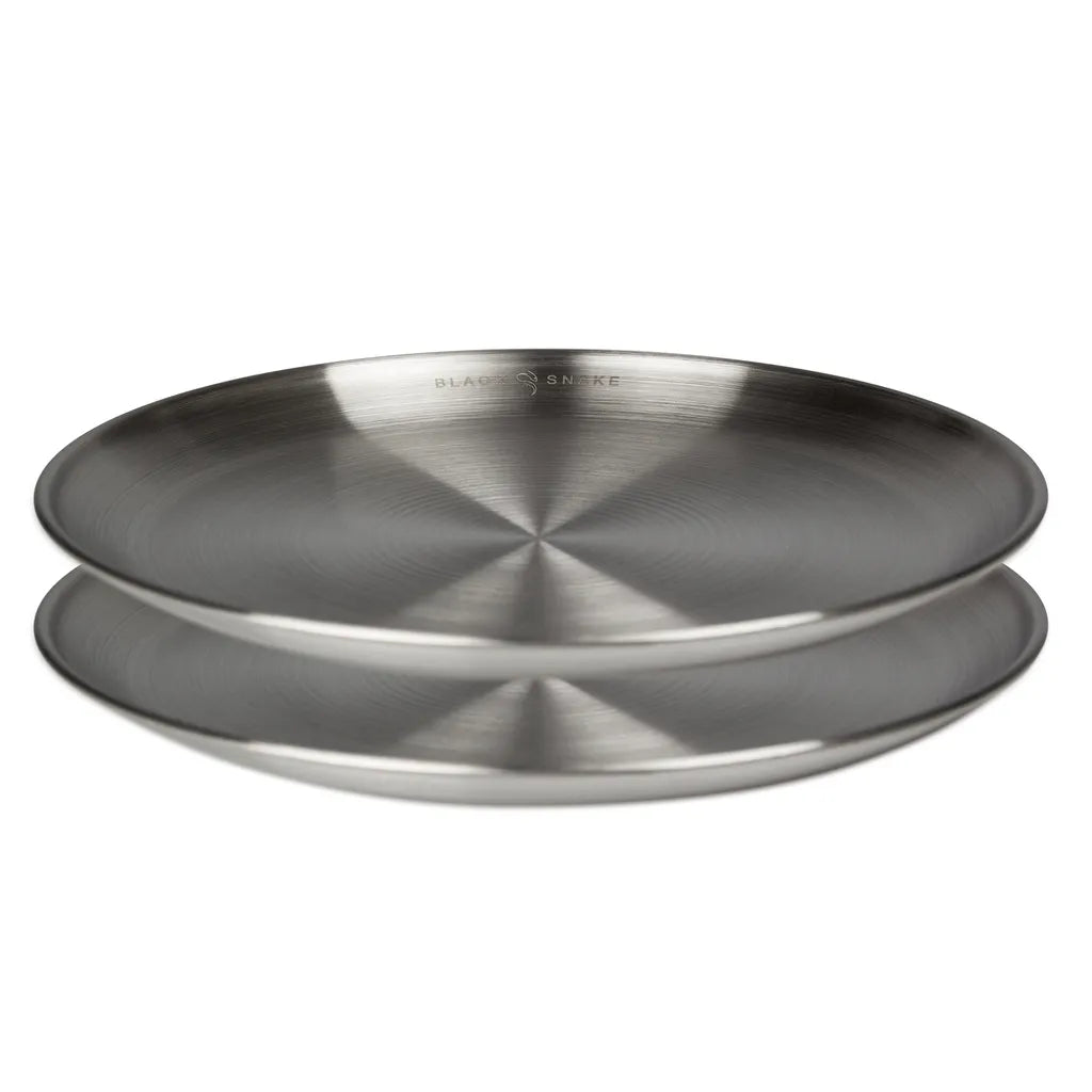 Black Snake® Flacher Camping Picknick Teller Set Aus Edelstahl - 2er Set - Silber