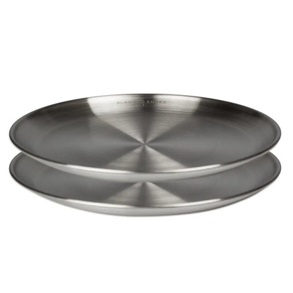  Black Snake® Flacher Camping Picknick Teller Set Aus Edelstahl - 2er Set - Silber