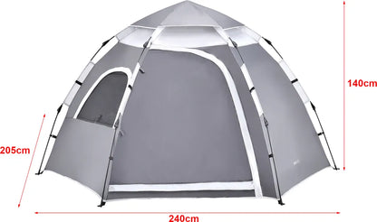Pro-Tec Campingzelt Nybro Für 2-3 Personen Kuppelzelt 240 X 205 X 140 Cm Sekundenzelt Sofortzelt Camping Automatik Zelt Wasserdicht Grau