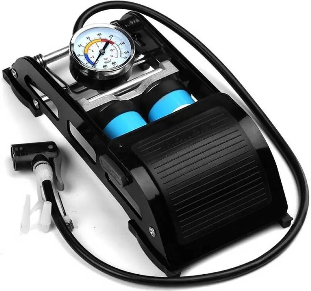 2-Zylinder Fußpumpe Tretluftpumpe Fahrradpumpe Alle Ventile Luftpumpe Mit Manometer Doppelzylinder Fußluftpumpe Fahrrad Ventile Manometer 7 Bar Fahrrad Auto Ball 65cm Retoo