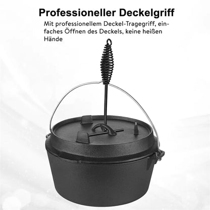 Mucola Gusseisen Feuertopf Gusstopf Inkl. Deckelgriff 2in1 Kochtopf & Pfanne 4,2L Dutch Oven Potjie Camping Kochgeschirr