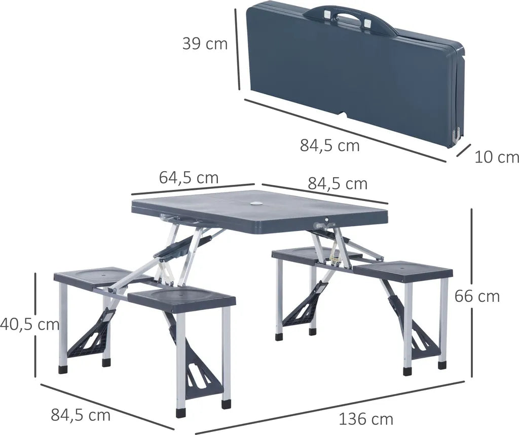  Outsunny Alu Campingtisch Picknick Bank Sitzgruppe Gartentisch Mit 4 Sitzen Klappbar Dunkelgrau