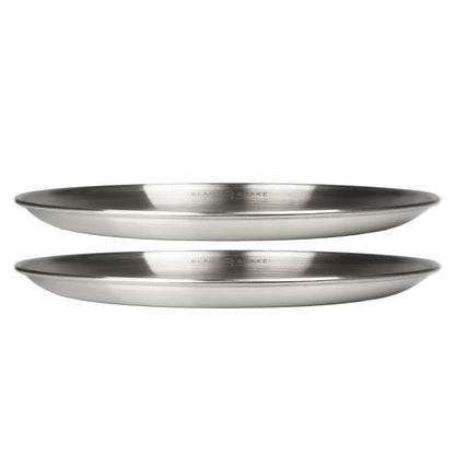  Black Snake® Flacher Camping Picknick Teller Set Aus Edelstahl - 2er Set - Silber